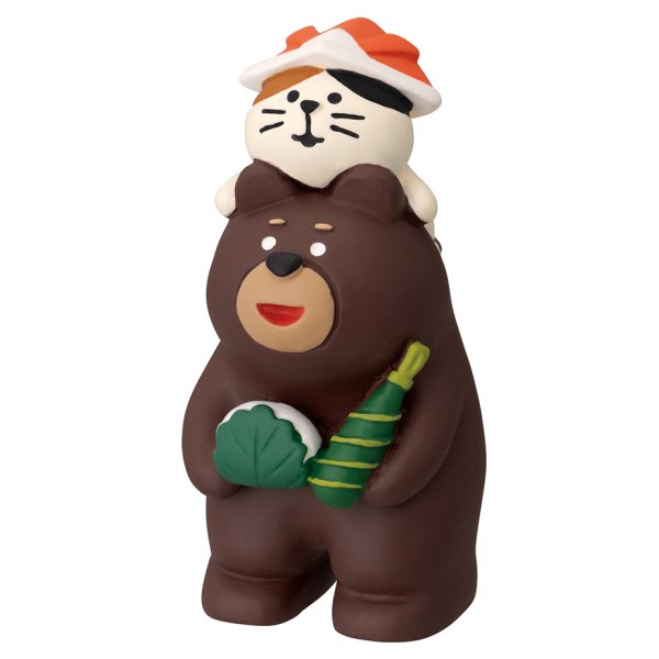 画像1: concombre2024五月飾り 熊とおんぶ子猫 (1)