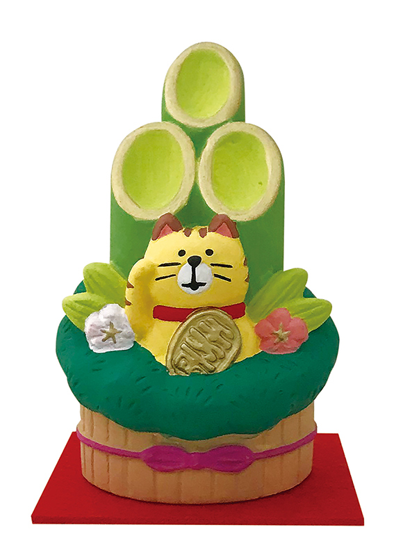 画像1: concombre まったりお正月2022 陶器のお正月飾り　干支飾り　まねき猫門松 トラ猫 (1)